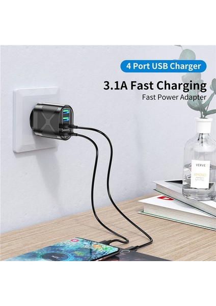 Uslıon 4 Port USB Şarj Aleti Hızlı Şarj Qc 3.0 48W Duvar Seyahat Telefonu Hızlı Şarj Samsung Xiaomi Mi 11 Ab Abd Ingıltere Tak Adaptörü (Yurt Dışından) fiyatları