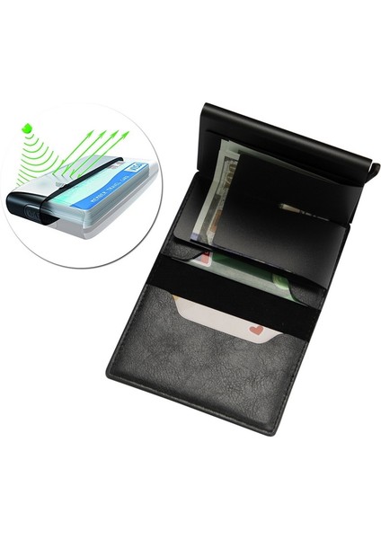 Kımlık Kredi Bankası Kartlıklı Cüzdan Lüks Marka Erkek Anti Rfid Engelleme Korumalı Sihirli Deri Ince Mini Küçük Para Cüzdan Kılıf (Yurt Dışından)