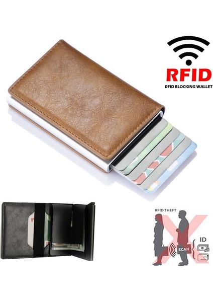 Kımlık Kredi Bankası Kartlıklı Cüzdan Lüks Marka Erkek Anti Rfid Engelleme Korumalı Sihirli Deri Ince Mini Küçük Para Cüzdan Kılıf (Yurt Dışından)