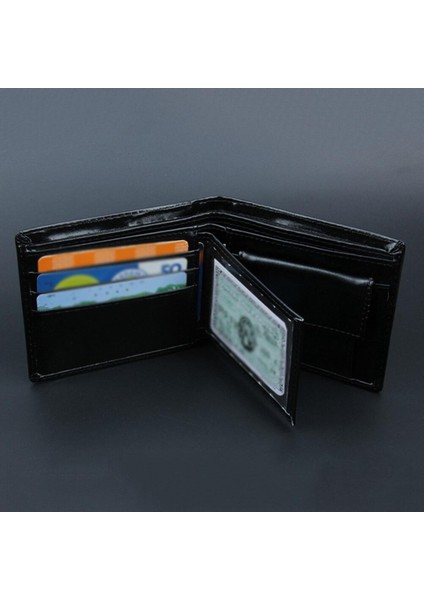 Erkek Yumuşak Pu Cüzdan Kart Sahibinin Kimlik Penceresi ile Çok Yuvaları Banka Kartvizit Kılıfı Erkek Siyah Çanta Vintage Kısa Cüzdan (Yurt Dışından)