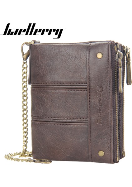 Baellerry Erkek Kısa Cüzdan Avrupa ve Amerika Dikey Çift Fermuarlı Toka Cüzdan Retro Bozuk Para Cüzdanı Kart Çantası Erkekler (Yurt Dışından)