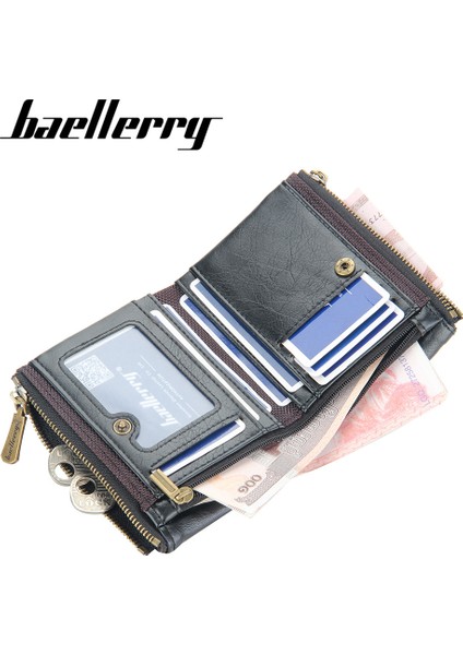 Baellerry Erkek Kısa Cüzdan Avrupa ve Amerika Dikey Çift Fermuarlı Toka Cüzdan Retro Bozuk Para Cüzdanı Kart Çantası Erkekler (Yurt Dışından) modelleri