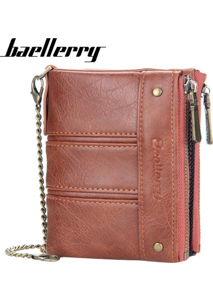 Baellerry Erkek Kısa Cüzdan Avrupa ve Amerika Dikey Çift Fermuarlı Toka Cüzdan Retro Bozuk Para Cüzdanı Kart Çantası Erkekler (Yurt Dışından) indirimleri