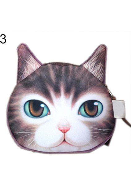 Komik Kedi Yüz Kafa Baskı Mini Para Çantası Cüzdan Çanta Fermuar Kese Çocuk Hediye (Yurt Dışından)