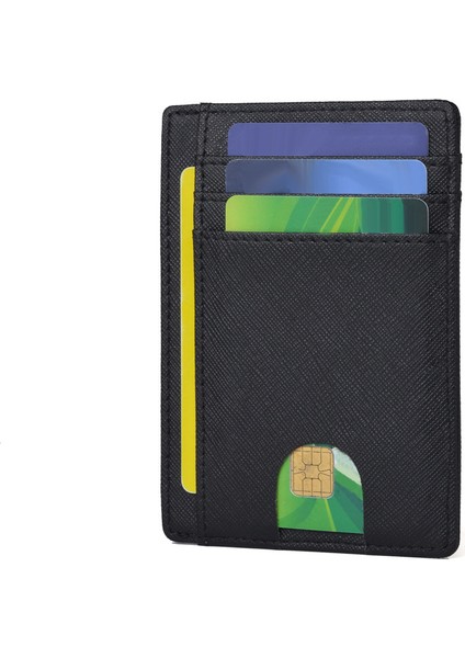 Jınbaolaı Rfid Erkek Cüzdan Küçük Deri Kredi Kartı Tutucu Iş Erkek Mini Cüzdan Bozuk Para Cüzdanı Kadın Siyah Çapraz Doku (Yurt Dışından)
