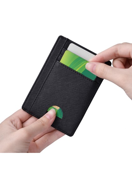 Jınbaolaı Rfid Erkek Cüzdan Küçük Deri Kredi Kartı Tutucu Iş Erkek Mini Cüzdan Bozuk Para Cüzdanı Kadın Siyah Çapraz Doku (Yurt Dışından)