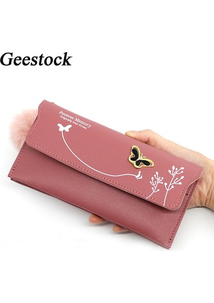 Geestock Moda Yeni Kadın Uzun Cüzdan Saf Renk Yün Topu Yay Manşonlar Çanta Kadın Uzun Çanta Kart Çantası Bozuk Para Cüzdanı Kart Sahipleri (Yurt Dışından)