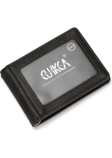 Cuıkca Unisex Rfid Cüzdan Ince Deri Cüzdan Para Klip Kadın Çanta Erkekler Metal Klip Iş Kimlik Kredi Kartı Kılıfları Seyahat Cüzdanı (Yurt Dışından)