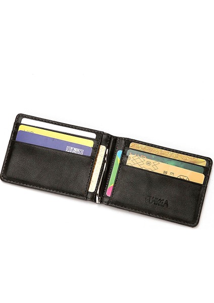 Cuıkca Unisex Rfid Cüzdan Ince Deri Cüzdan Para Klip Kadın Çanta Erkekler Metal Klip Iş Kimlik Kredi Kartı Kılıfları Seyahat Cüzdanı (Yurt Dışından)