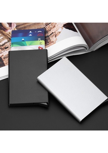 Kredi Kartı Tutucu Erkekler Ince Anti Korumalı Seyahat Kimlik Kartı Sahibi Kadın Rfid Cüzdan Metal Kasa Porte Carte (Yurt Dışından) modelleri