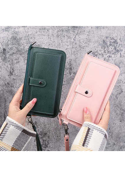 Kadın Deri Lüks Uzun Çok Fonksiyonlu Günlük Cüzdan Çoklu Kart Yuvası Kart Sahibinin Toka Fermuar Öğrenci Çanta Debriyaj (Yurt Dışından)