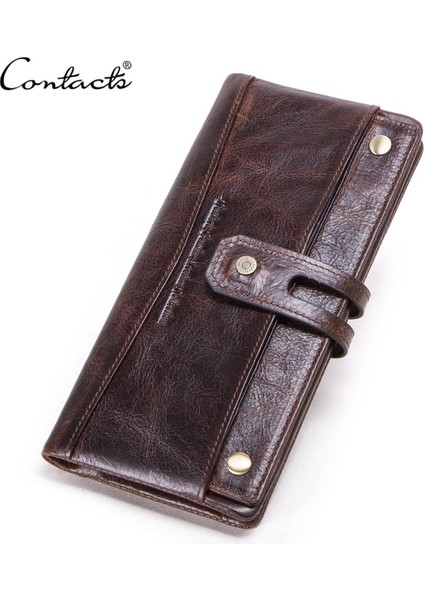 Contact's Cüzdan Erkek Cüzdan Erkek Uzun Tasarım Bozuk Para Cüzdanı Kart Sahibinin Telefon Cebi Yüksek Kaliteli Uzun Manşonlar (Yurt Dışından)