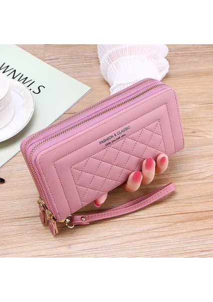 Yeni Kadın Cüzdan Marka Mektup Uzun Üç Katlı Cüzdan Deri Kadın Debriyaj Kart Sahibinin Cartera Mujer Çift Fermuarlı Çanta (Yurt Dışından)