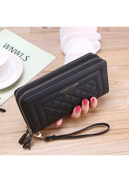 Yeni Kadın Cüzdan Marka Mektup Uzun Üç Katlı Cüzdan Deri Kadın Debriyaj Kart Sahibinin Cartera Mujer Çift Fermuarlı Çanta (Yurt Dışından) indirimleri