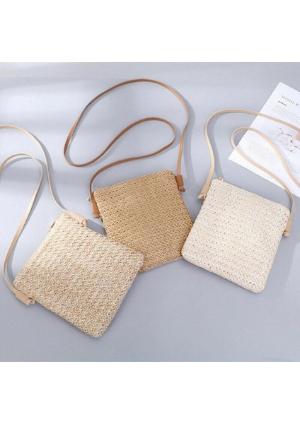3 Renk Kadın Moda Yaz Hasır Omuz Çantaları Kadın El Dokuma Plaj Crossbody Küçük Çanta Bozuk Para Çantaları (Yurt Dışından)