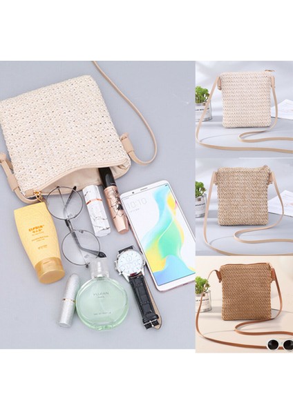 3 Renk Kadın Moda Yaz Hasır Omuz Çantaları Kadın El Dokuma Plaj Crossbody Küçük Çanta Bozuk Para Çantaları (Yurt Dışından) modelleri