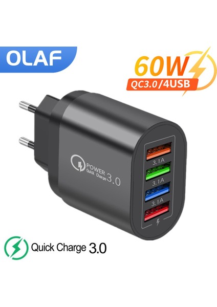 Olaf 60W USB Şarj Cihazı Hızlı Şarj Cihazı 4usb Şarj Cihazı Hızlı Şarj 3.0 Cep Telefonu Adaptörü iPhone 14 13 Xiaomi Huawei Samsung Poco (Yurt Dışından)