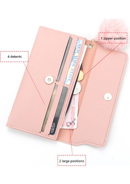 Kadın Moda Pu Deri Trendy Kese Flap Cüzdan Peluş Topu ile Bayan Kelebek Tasarım Fermuar Seyahat Cüzdan Kart Bozuk Para Cüzdanı (Yurt Dışından)