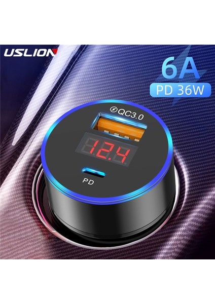 Uslıon USB Araç Şarj Cihazı Hızlı Şarj 3.0 Hızlı Şarj iPhone Için Şarj Cihazı 11 Xiaomi Mi Otomatik Tip C Qc Pd 3.0 Cep Telefonu Şarj Cihazı (Yurt Dışından)