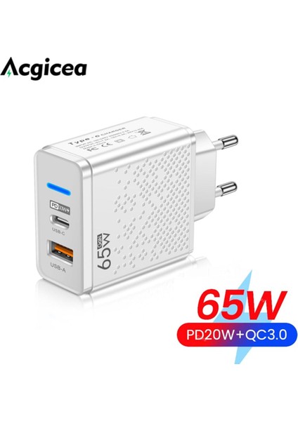 65W Gan Çift USB C Şarj Cihazı Pd Hızlı Şarj iPhone Için Şarj Cihazı Samsung Xiaomi Qc3.0 Cep Telefonu Şarj Cihazı Tipi C Güç Adaptörü (Yurt Dışından)