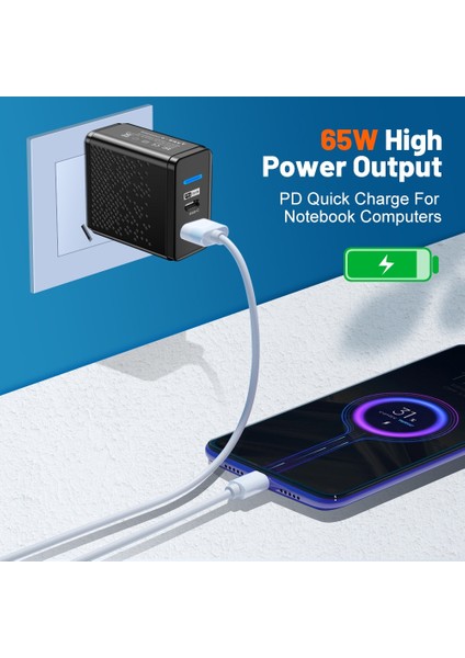 65W Gan Çift USB C Şarj Cihazı Pd Hızlı Şarj iPhone Için Şarj Cihazı Samsung Xiaomi Qc3.0 Cep Telefonu Şarj Cihazı Tipi C Güç Adaptörü (Yurt Dışından) fiyatları
