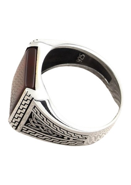 Erkek Yüzük Gümüş 925 Ayar Akik Taşlı Modern Desenli Duz Tasli fiyatları