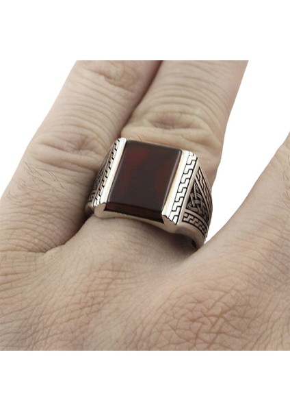 Erkek Yüzük Gümüş 925 Ayar Akik Taşlı Modern Desenli Duz Tasli modelleri