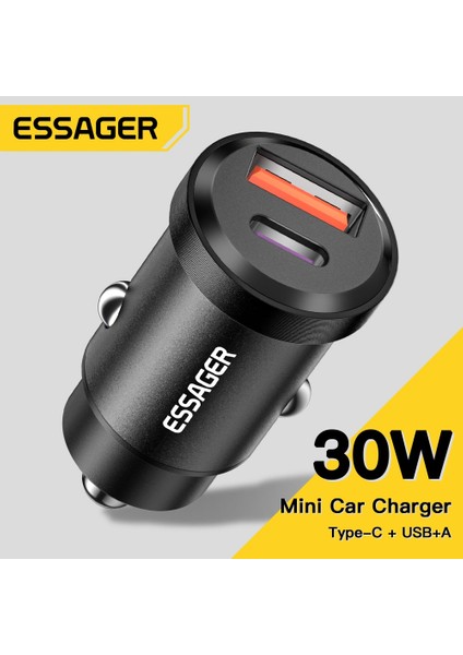 Essager 30W USB Araba Şarjı Hızlı Şarj Qc 3.0 Pd 3.0 iphone 14 13 Xiaomi Oneplus Cep Telefonları C Tipi Hızlı Şarj Adaptörü (Yurt Dışından)