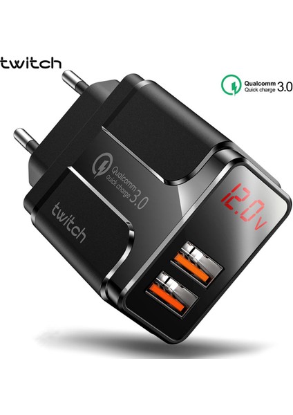 Twitch 18W LED Ekran Çift USB Şarj Cihazı Hızlı Şarj 3.0 Hızlı Duvar Telefonu Şarj Cihazı iphone Xiaomi Mi 10 Redmi Not 9 Pro Huawei (Yurt Dışından)