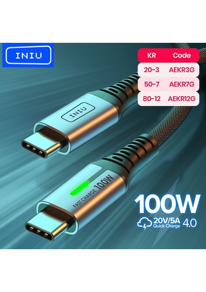 Inıu 100W USB C - USB Tip C Kablo Pd 5A Hızlı Şarj Telefon Şarj Kablosu Huawei Samsung S22 Xiaomi Poco 3 Macbook iPad Pro (Yurt Dışından)