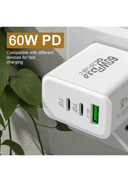 60W Gan USB Tip C Hızlı Duvar Şarj Cihazı Pd Qc3.0 MacBook Adaptörü Samsung Lg Apple iPhone 13/12/11/xs/xr/x/se/ipad Için Usb-C (Yurt Dışından)