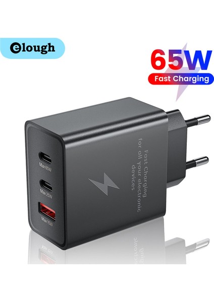 Elough 65W USB C Şarj Cihazı Hızlı Şarj Pd USB Tip C Şarj Cihazı 3 Port Telefon Şarj Cihazı iPhone Xiaomi Huawei Samsung ipad Tabletler Için (Yurt Dışından)