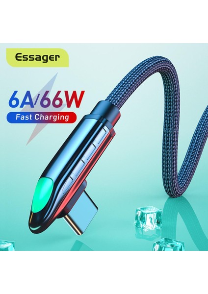 Essager 6A 66W USB C Tipi Kablo Huawei Mate 40 Pro Samsung LED 5A Hızlı Şarj Usb-C Usbc Şarj Cihazı 90 Derece Kablo Veri Kablosu (Yurt Dışından)