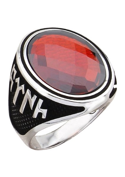 Erkek Yüzük Gümüş 925 Ayar Zirkon Taşlı Göktürkçe Türk Yazılı