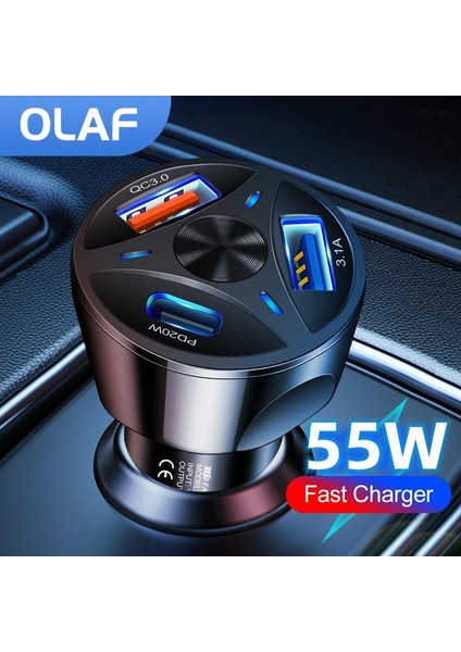 Olaf Tip C Araç Şarj Cihazı Hızlı Şarj Pd USB Araç Telefonu Adaptörü Arabada iPhone 13 Pro Xiaomi Huawei Samsung Araç Hızlı Şarj Cihazı (Yurt Dışından)