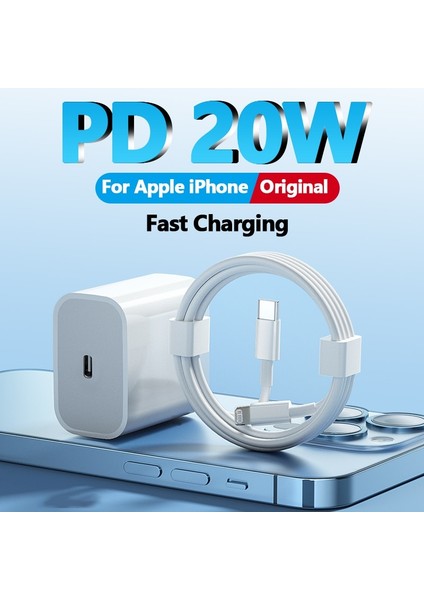 2in1 Orijinal USB C Pd 20W Hızlı Şarj Cihazı Apple iPhone 14 13 12 11 Por Xs Max Mini x Xr Se iPad Hava Tipi C Hızlı Şarj Kablosu (Yurt Dışından)