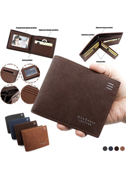 Erkekler Için Mat Cüzdan Pu Deri Iş Katlanabilir Cüzdan Kart Sahibinin Billfold Kart Tutucu Bozuk Para Cüzdanı (Yurt Dışından)