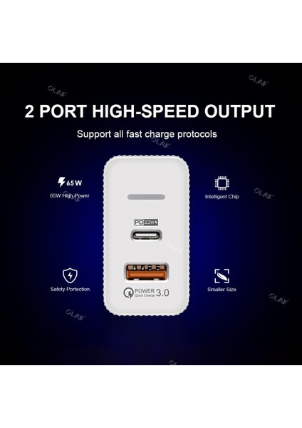 65W Galyum Nitrür USB Şarj Aleti Qc3.0 Pd Akıllı Hızlı Şarj Cep Telefonu Şarj Kafası Dizüstü Evrensel Hızlı Gan Şarj Kaynağı (Yurt Dışından) modelleri