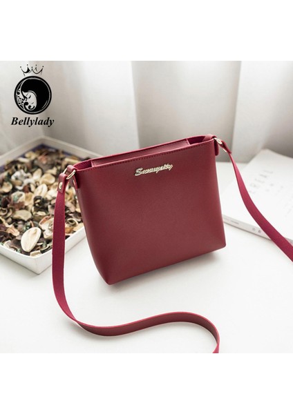 Göbeklady Kadın Crossbody Çanta Rahat Pu Deri Trendy Düz Renk Fermuarlı Kare Omuz Çantası (Yurt Dışından)