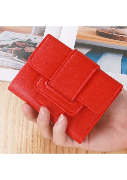 Yeni Kore Tarzı Düz Renk Ipli Üçe Katlanmış Kadın Cüzdan Bozuk Para Cüzdanı Debriyaj Para Çantası Öğrenci Kısa Cüzdan Kart Kılıfı (Yurt Dışından)