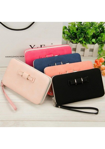 Yeni Varış Kadın Uzun Cüzdan Metal Toka Bayanlar Debriyaj Ilmek Fermuar Pu Çanta Bileklik Vahşi Moda Cüzdan (Yurt Dışından)