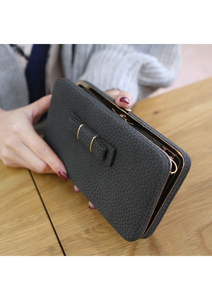 Yeni Varış Kadın Uzun Cüzdan Metal Toka Bayanlar Debriyaj Ilmek Fermuar Pu Çanta Bileklik Vahşi Moda Cüzdan (Yurt Dışından) fırsatları