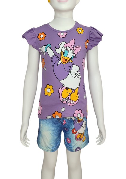 Daisy Duck Dijital Baskılı Kot Görünümlü Şort T-Shirt Takım