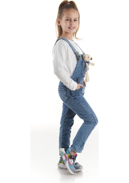Kız Çocuk Ayıcıklı Jean Slopet Tulum Mevsimlik Likralı Ayarlanabilir AK2410 fırsatları