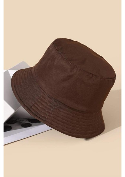 Unisex Basic Kahverengi Bucket Şapka