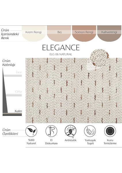 Elegance 06 Krem Yün Halı Natural Salon Halısı Koridor Halı Yolluk El Dokuma Halı Örgü El Halısı fiyatları