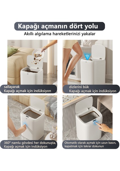 11 Lt Akıllı Sensörlü Çöp Kutusu Oturma Odası ve Banyo Için Su Geçirmez Akıllı Çöp Kutusu - Beyaz (Yurt Dışından)