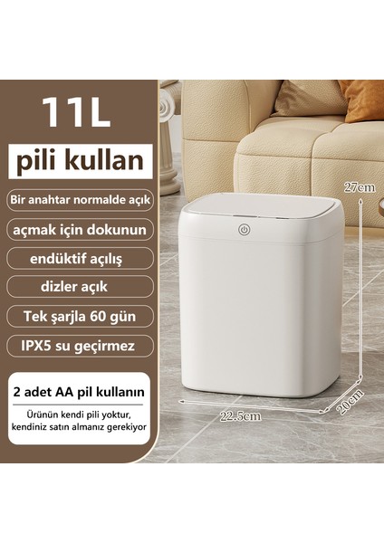 11 Lt Akıllı Sensörlü Çöp Kutusu Oturma Odası ve Banyo Için Su Geçirmez Akıllı Çöp Kutusu - Beyaz (Yurt Dışından)