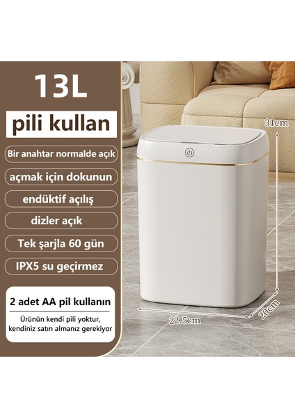 13 Lt Akıllı Sensörlü Çöp Kutusu Mutfak ve Banyo Su Geçirmez Akıllı Çöp Kovası - Gold (Yurt Dışından)