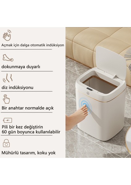 13 Lt Akıllı Sensörlü Çöp Kutusu Mutfak ve Banyo Su Geçirmez Akıllı Çöp Kovası - Gold (Yurt Dışından)